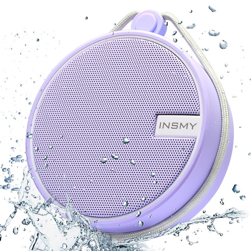 INSMY C12 IPX7 Waterproof Shower Bluetooth Speaker, Portable Small Speaker, Speakers Bluetooth Wireless Loud Clear Sound Support TF Card Suction Cup for Kayak Canoe Beach Gift (Purple) - Image 1